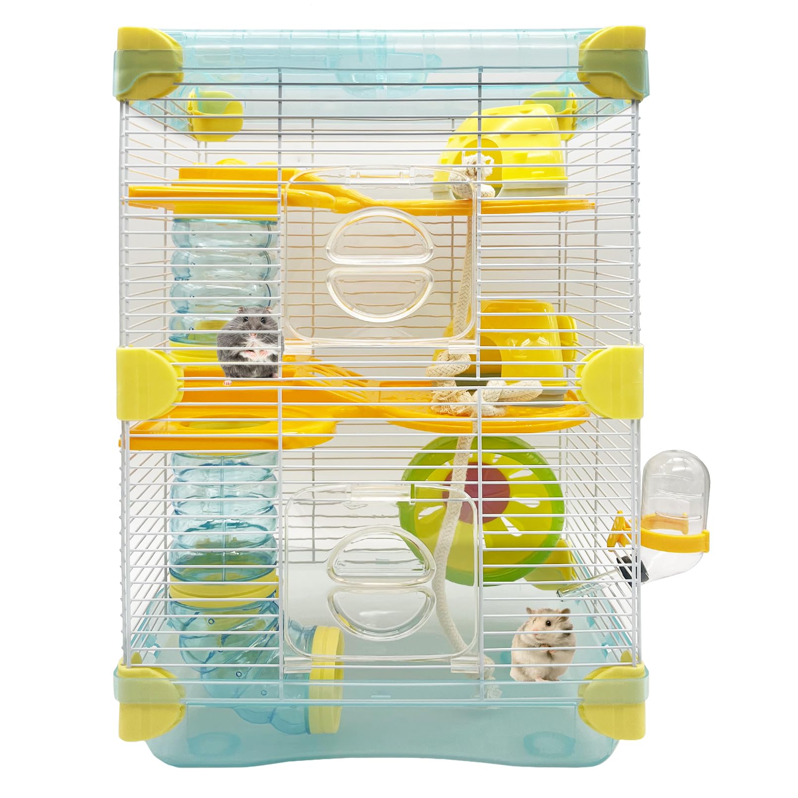 PINVNBY Portable Hamster Cage Large 3-Floors Hamster Habitat Small Animal Critter Enclosure with Bedroom, Kettle, Track, Food Box, Slide etc Mouse Mice Habitat Gerbil House for Hamsters (Blue)