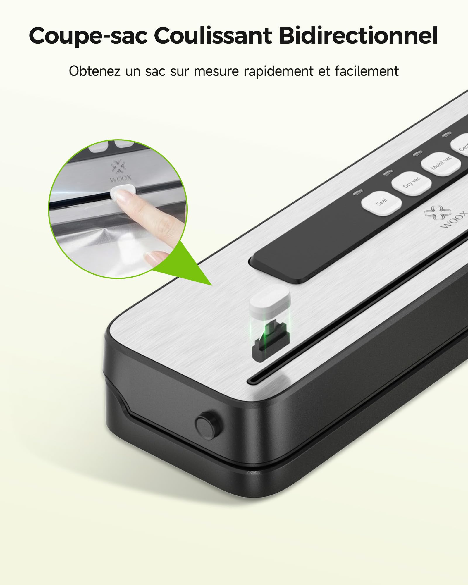 WOOX Machine sous Vide Alimentaire, Appareil de Mise sous Vide Compact pour la Cuisine, Modes Sec et Humide pour une Conservation Optimale, Avec 10 Sacs et Coupe-sac Intégré
