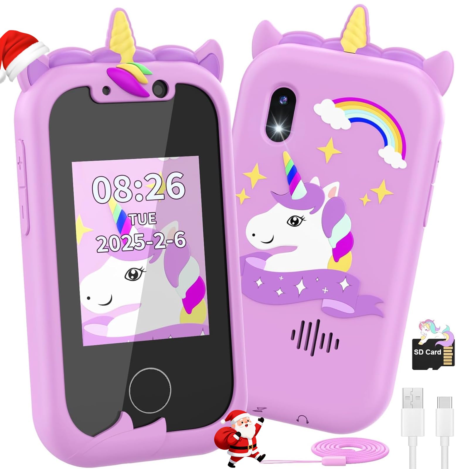 Ashfly Smartphone Bambini, Telefono cellulare per bambini, Natale, Compleanno, Regalo Giocattoli Nina 3 4 5 6 7 8 9 10 anni, Telefono cellulare, giocattolo con doppia fotocamera, lettore di musica