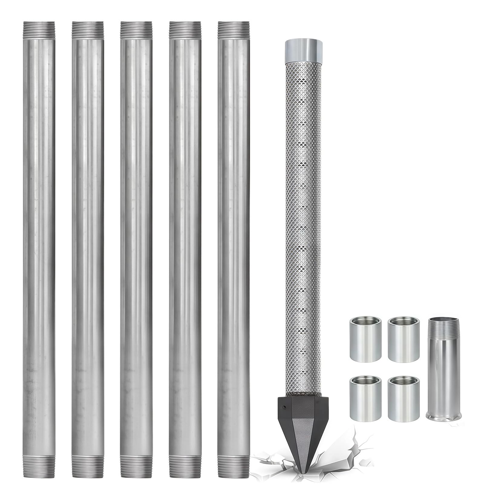 Galvanized Pipe Well Drive Point Kit, for Shallow Wells 5+1kit-6m