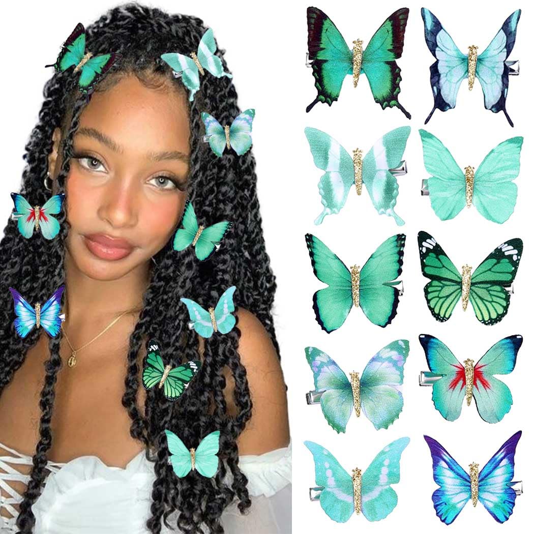 BARTOSI Butterfly Hair Clips Green Cute Hair Barrettes Decorative Styling Hair Accessories for Women and Girls (Pack of 10)