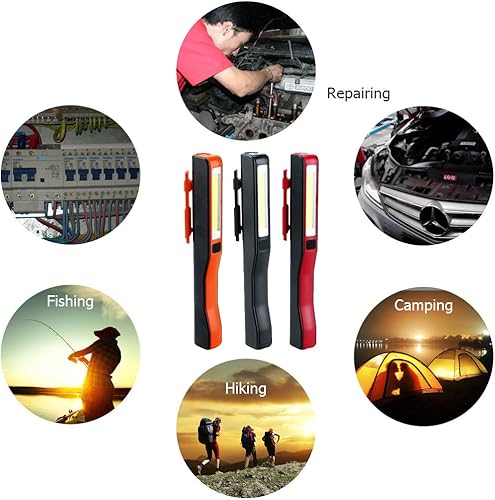 Miniatura 5 de Luz de trabajo LED recargable, reflector COB portátil de bolsillo, lámpara de inspecciónlinterna LED, con 3 cables USB y clip magnético, paquete de