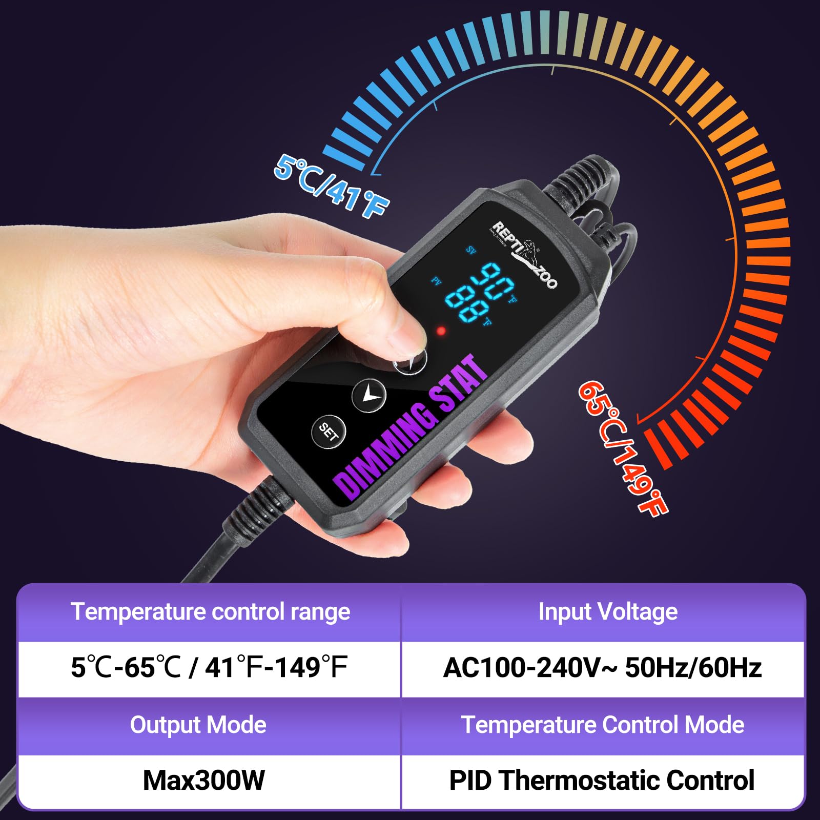 REPTI ZOO Reptile Dimming Thermostat, PID Heat Lamp Temperature Controller with LED Digital Screen for Reptile Heat Lamp Heat Mat & Heaters, Memory Function - image 3