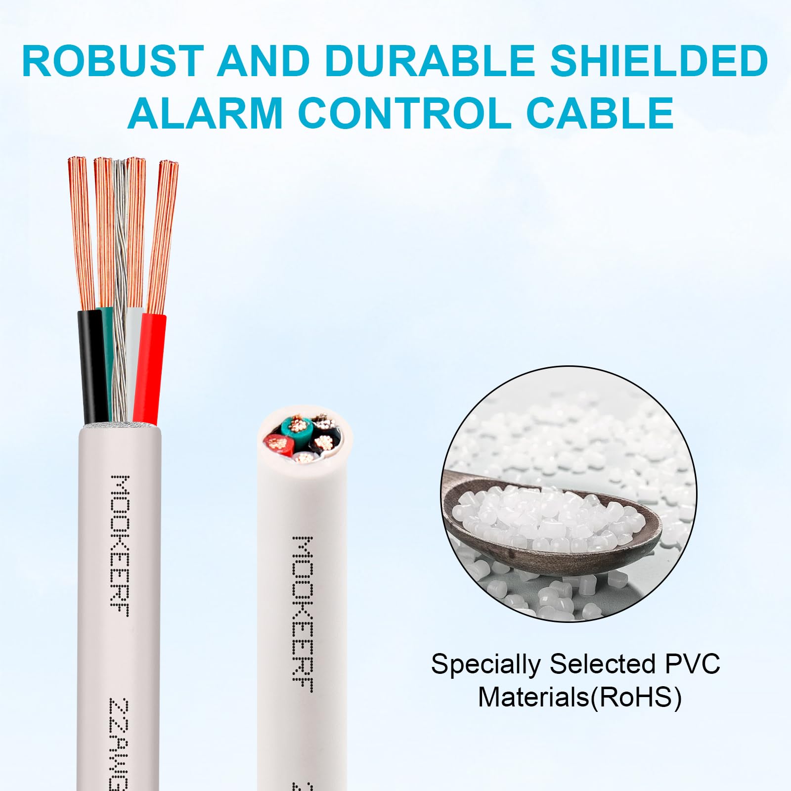 MOOKEERF Cable plenum blindado trenzado de 4 conductores de 22 AWG, 100 pies, 22/4, cable blindado blanco CL3P para seguridad, alarma, control de acceso, sonido