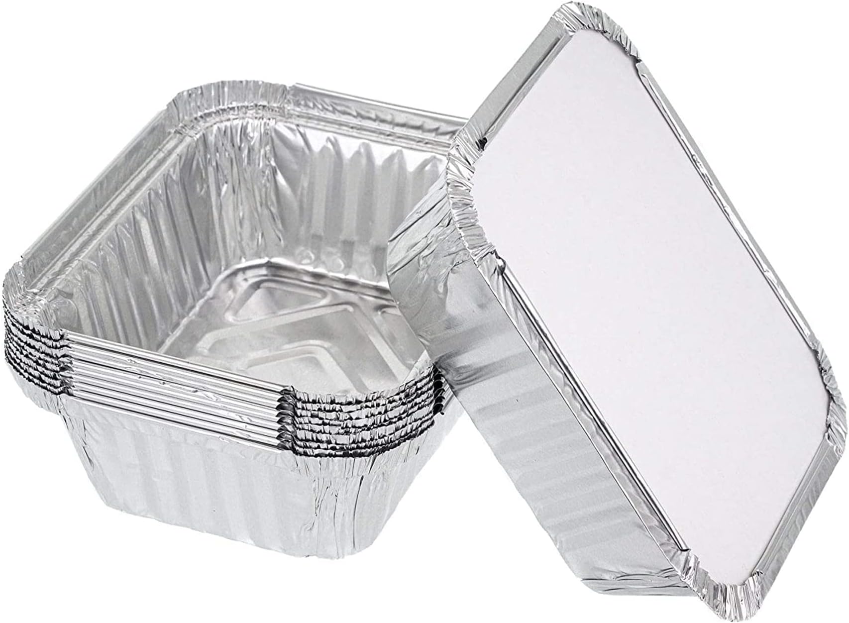 HOMESmith 10 Pack Aluminium Foil Trays with Lids Containers Strong and Large Tin Foil Food Take Away Container Disposable Food Take Out Box with Lid|0.5 Litre |, Silver