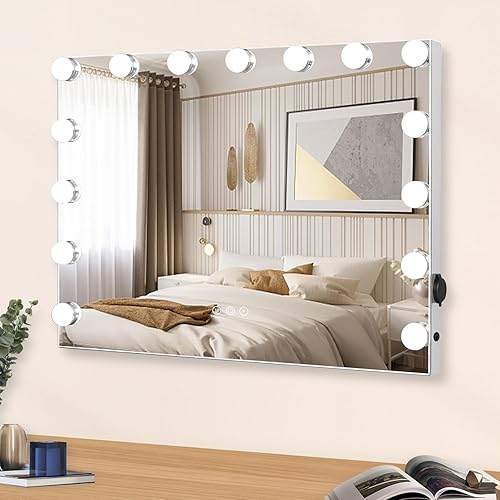 Miniatura 6 de Espejo de tocador de maquillaje con luces, espejo iluminado con 15 bombillas LED regulables, espejo Hollywood iluminado de mesa, 3 modos de