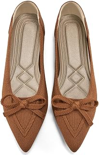 Ablanczoom Ballet Flats Shoes for Women: Dressy Pointed Toe Bow Knit Flats Comfortable Slip On Work Business Casual Shoes