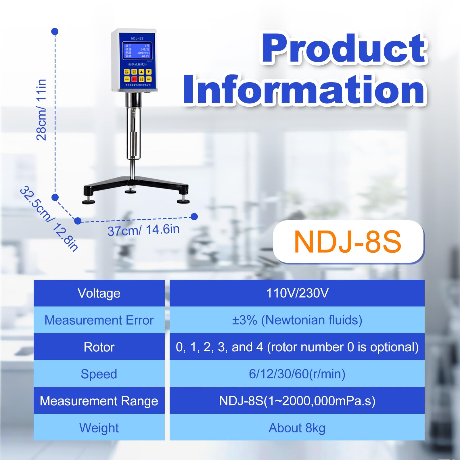 Viscosimètre Numérique De Laboratoire,Viscosimètre Rotatif Numérique Avec Affichage Digital, ±3% Précision, 5 Rotors Et Sonde De Température(1~2000000mPa.s)