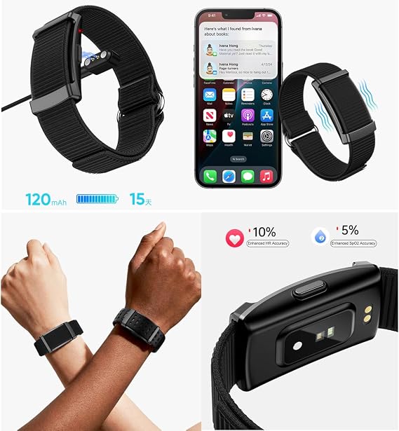 Smart Bracelet Fitness Tracker Wristband 24 Hours 365 Days Auto Sleep Tracker Heart Rate HRV Body Temperature Female Health Monitor AI Analysis Vibration Reminder 170+ Sports Modes with 2 Bands