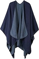 Vista 1 de Chal de punto para mujer, a cuadros, con parte delantera abierta, tipo poncho, tipo capa envolvente