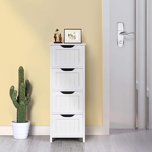 Miniatura 4 de Topeakmart Gabinete de madera independiente para baño, armario de baño, organizador de almacenamiento lateral, cuatro cajones para baño y cocina