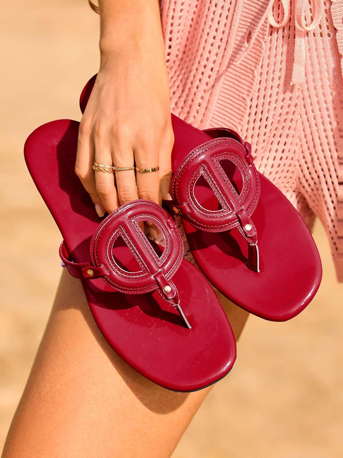 Coutgo Womens Flat Thong Sandals Square Open Toe Flip Flops Slip On Slides Dressy Summer Beach Shoes - Image 2