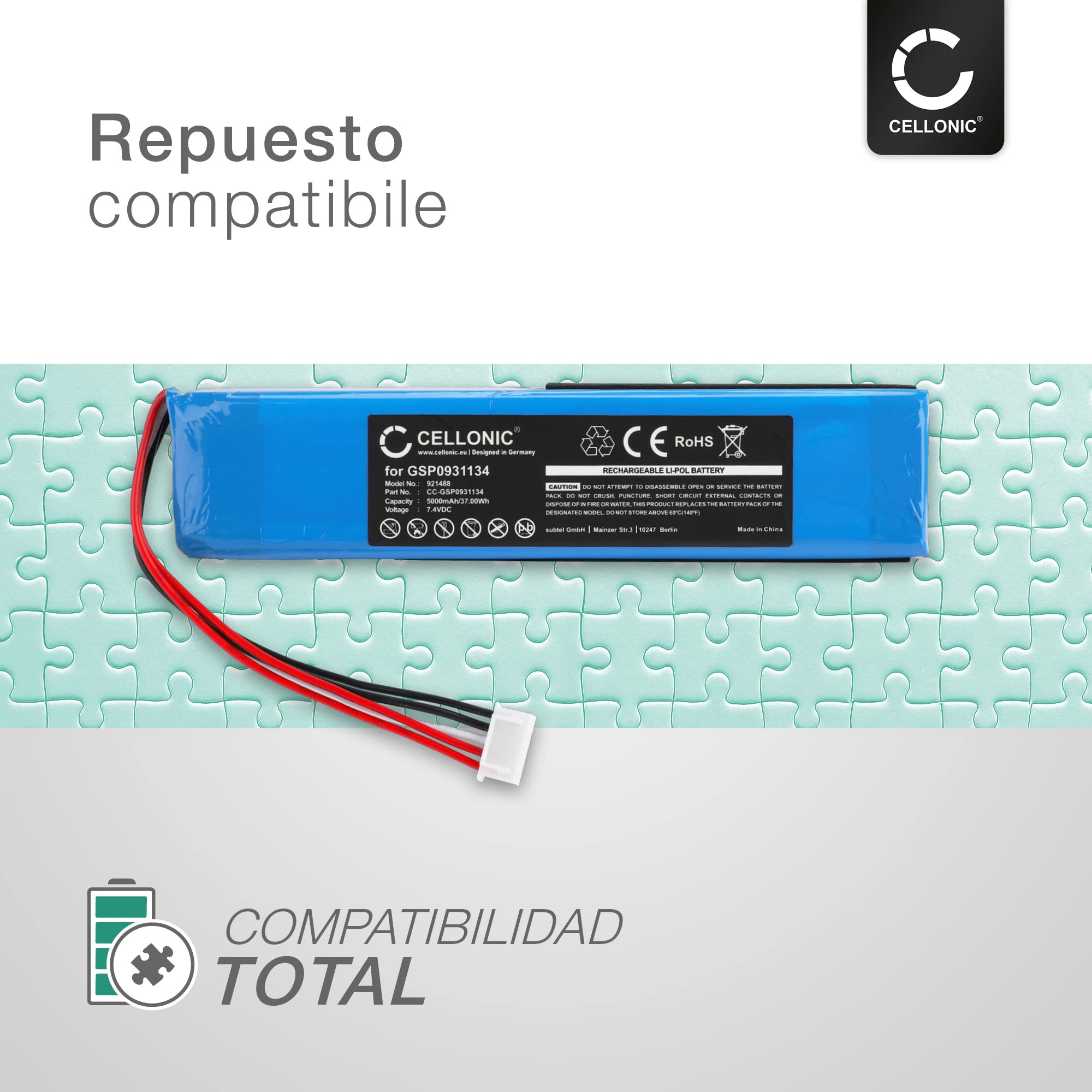 CELLONIC 1x Batería para Altavoz Compatible con JBL Xtreme 1, GSP0931134 - (5000mAh, 7.4V) + Juego de Herramientas