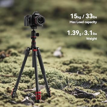 Takerers 62'' Carbon Fiber Tripod for Camera DSLRFast Flip BuckleProfessional Camera Tripod Stand for Photography Travel, with 1/4 Screw QR Plate, 360 Panorama Ballhead, Phone Clamp, Max Load 33lb
