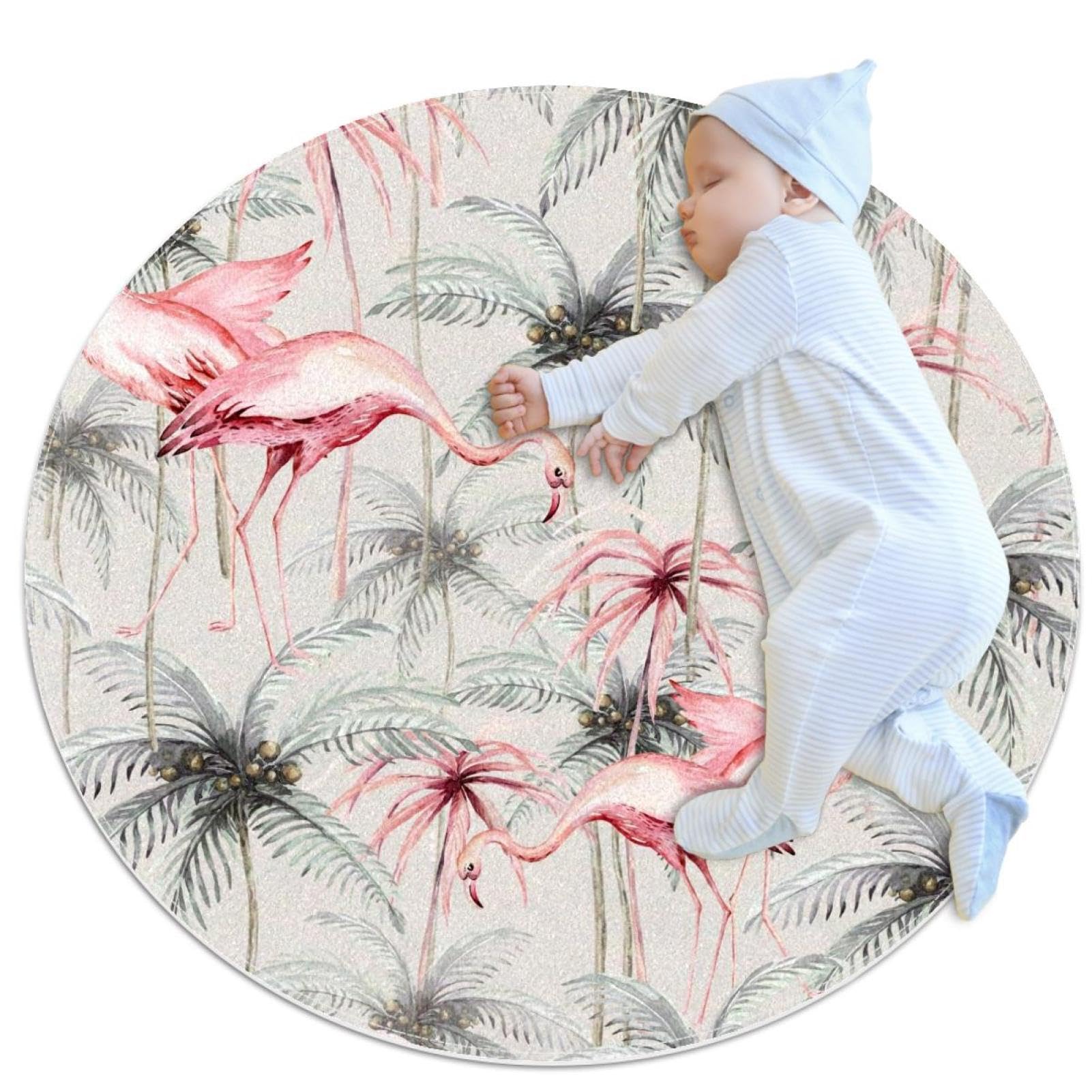Tapis de salle de bain flamant rose 1m rond antidérapant chambre et canapé