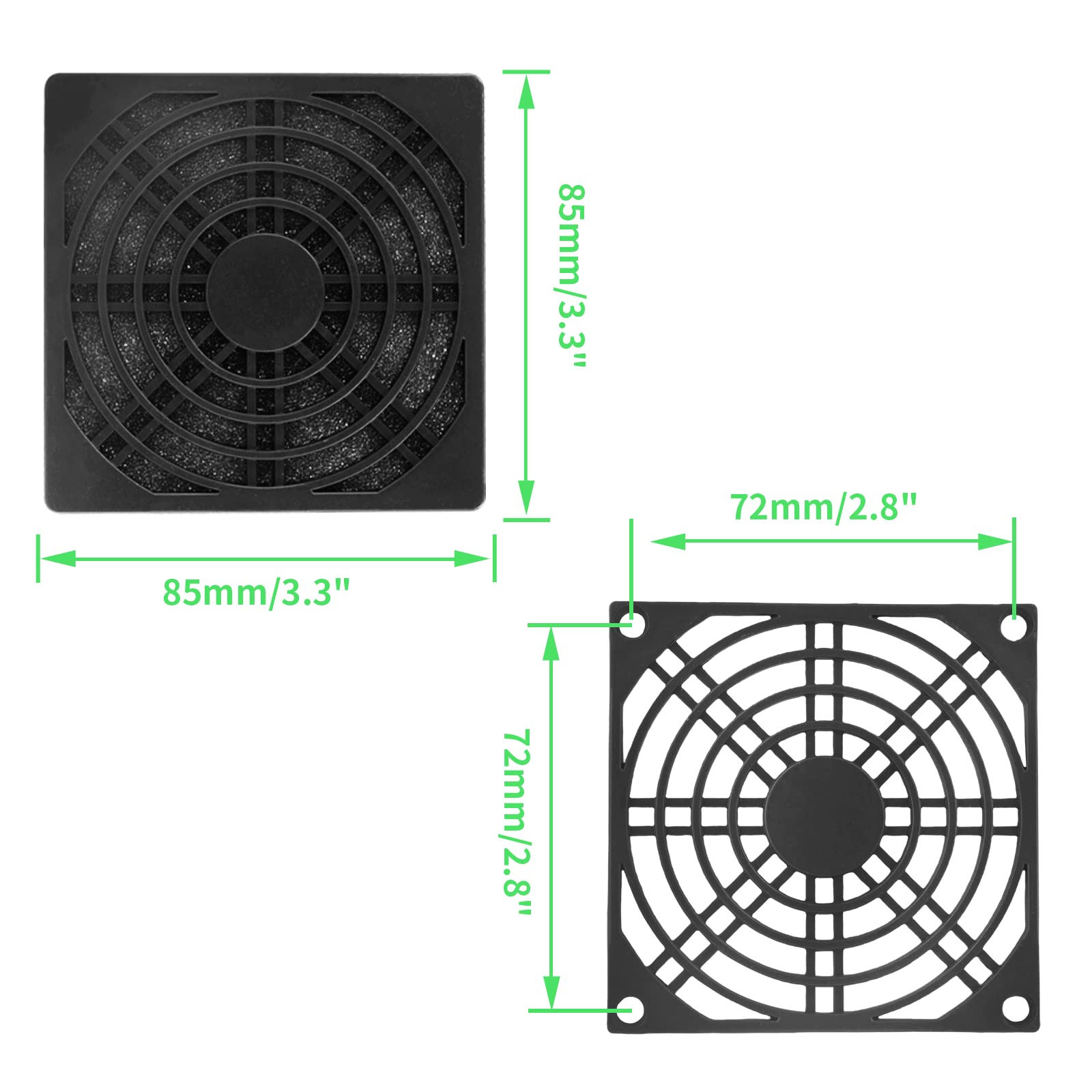 Unlorspy 6 Pcs 80 mm Black Cooling Fan Filter