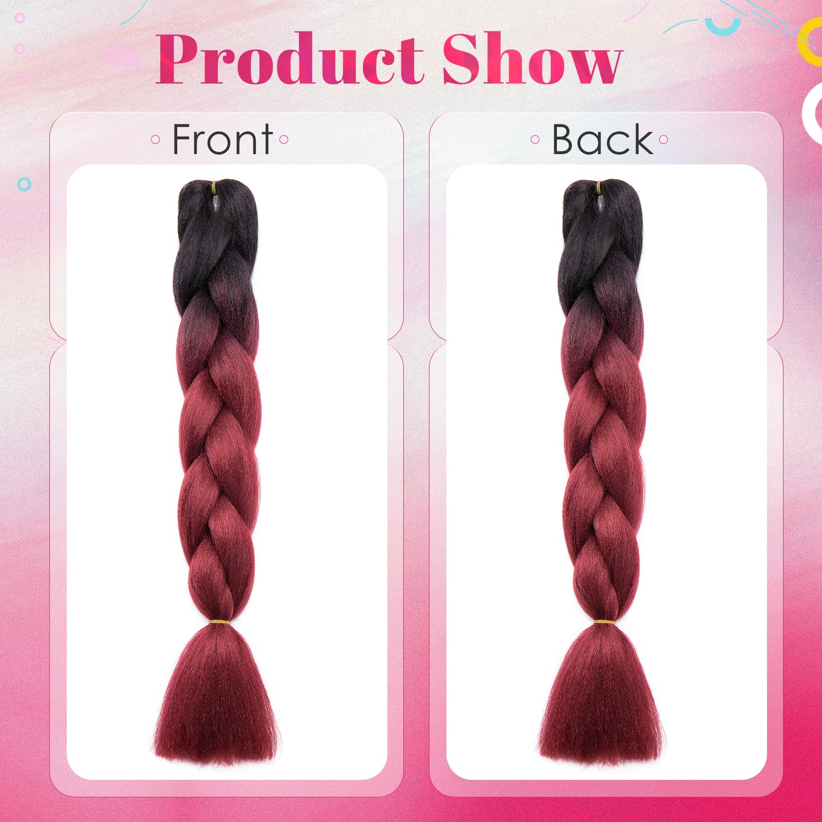 Benehair Braid Extensions 24 Inches Ombre Jumbo Braiding Hair Colorful Synthetic Hair Extensions for Braiding Black/Auburn Hair Extensions for Women(Black/Auburn - Image 3