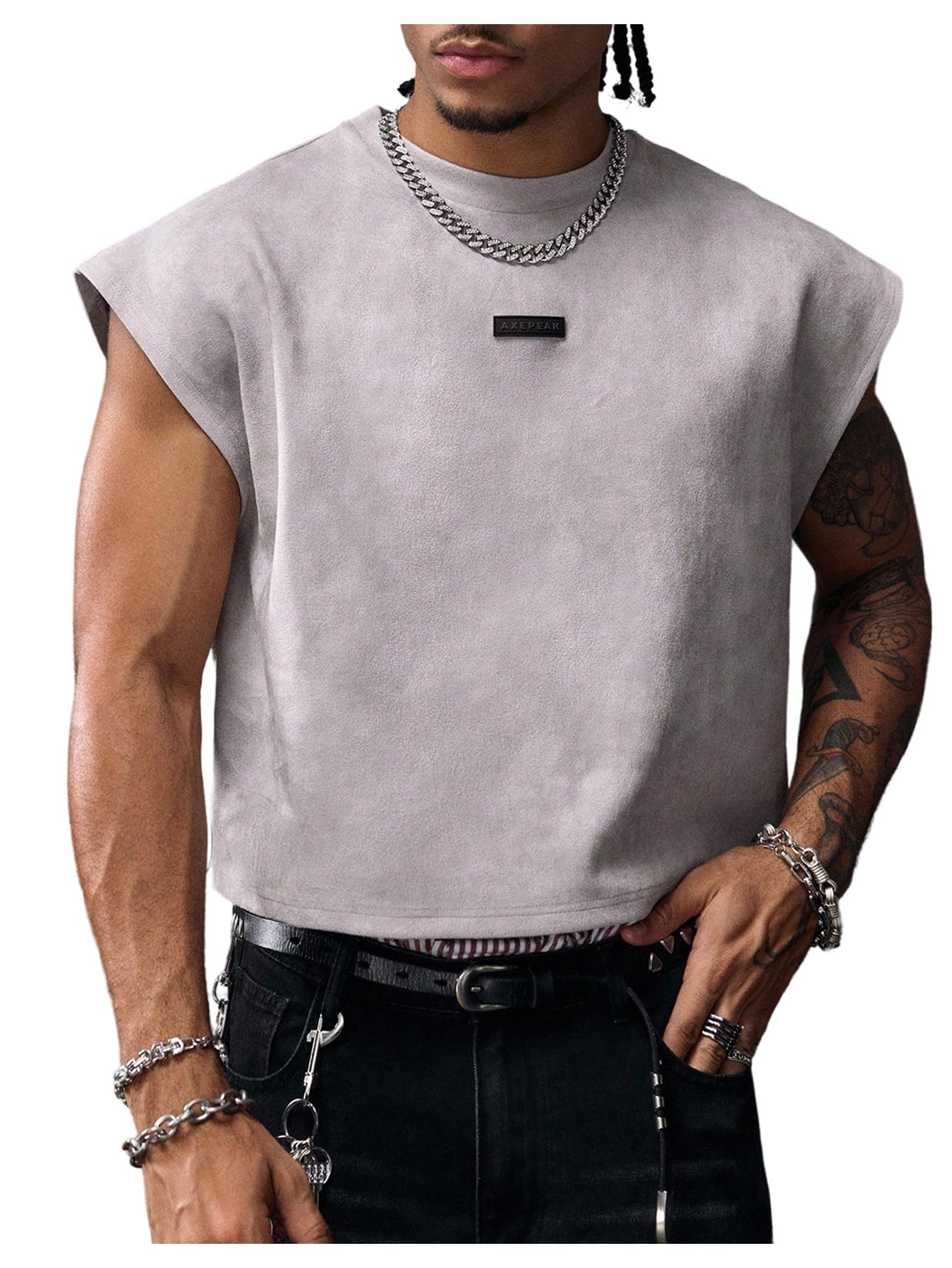 GORGLITTER Men's Sleeveless Cropped Shirt Crewneck Boxy Crop Top Streetwear