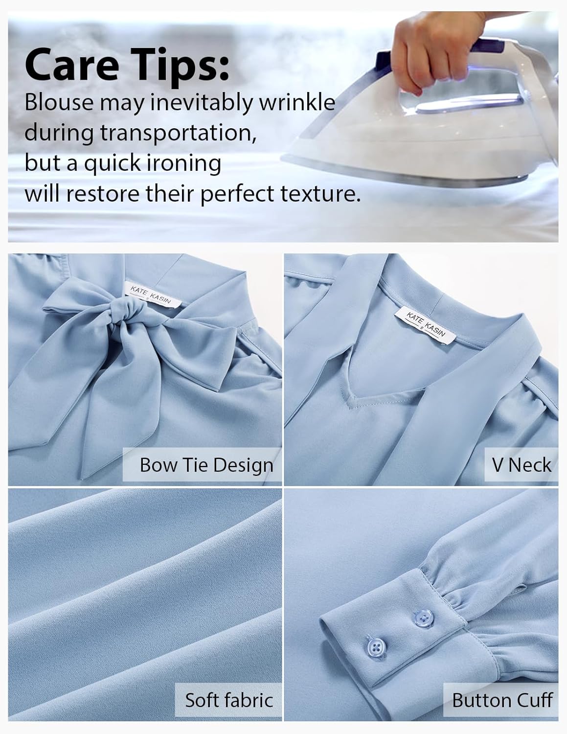 Kate Kasin Women's Bow Tie Neck Blouse 2026 Long Sleeve Work Shirt for Office Business Professional Dressy Casual Tops - Image 5