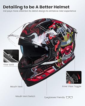 ILM Full Face Motorcycle Helmet Man Woman-Motorcycle Helmet with 2 Visors Pinlock-Compatible Clear and Tinted-Street Bike Motocross Casco ECE Model Z501