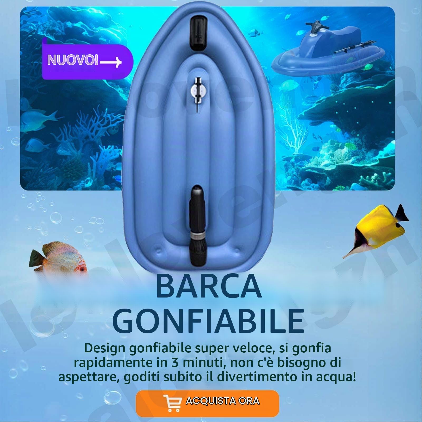 Moto d'Acqua Elettrico Gommone Gonfiabile, Scooter Subacqueo 500W-Elic Subacquea con Batteria da 130 Min E 10000 mAh, Giocattoli da Piscina per Adulti/Bambini,Boat