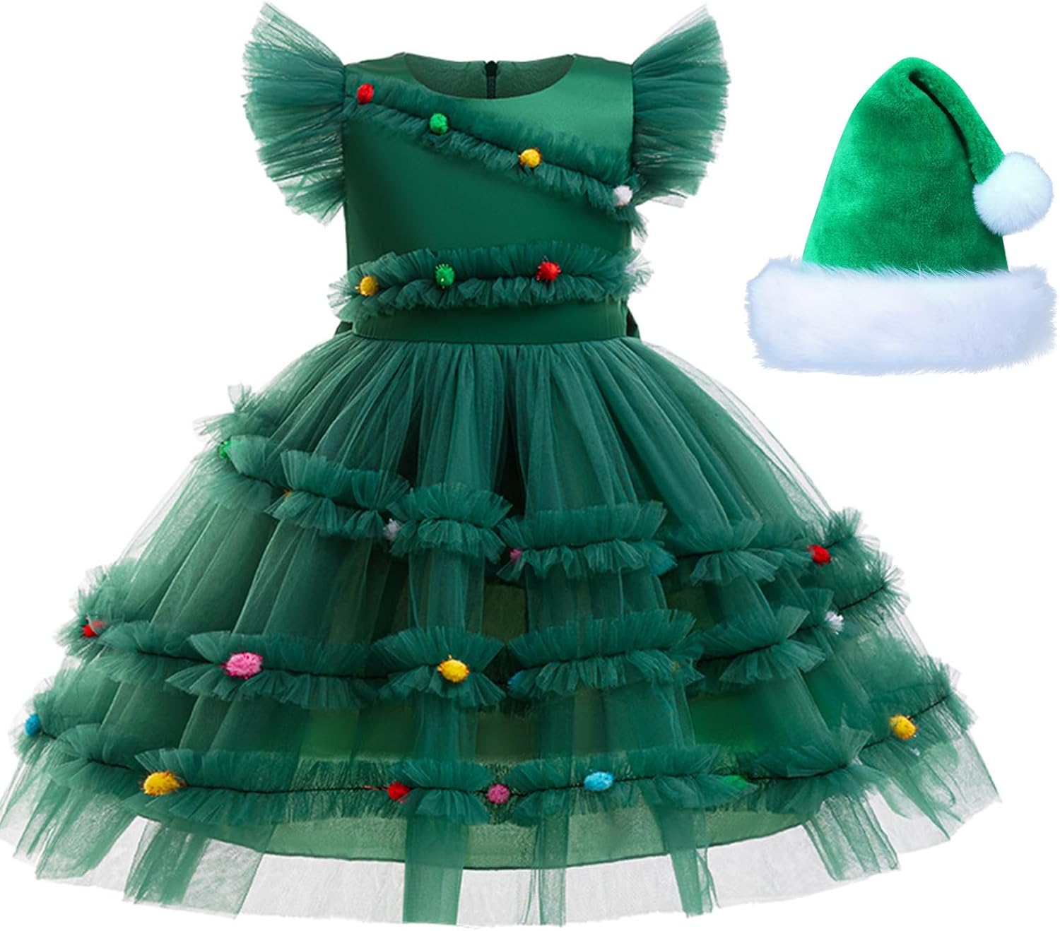 Christmas Tree Costume Girls Xmas Dress with Santa Hat