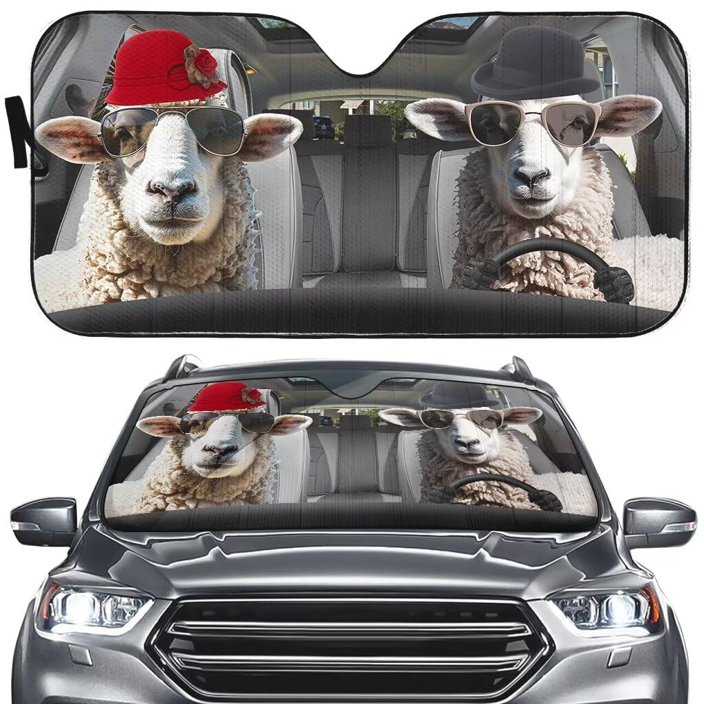 Personalized Sheep Driving Car Windshield Sun Shade 57 x 27.5 Inches Auto Sunshade for Car Truck SUV-Blocks Rays Sun Heat Reflector-Keeps Your Vehicle Cool