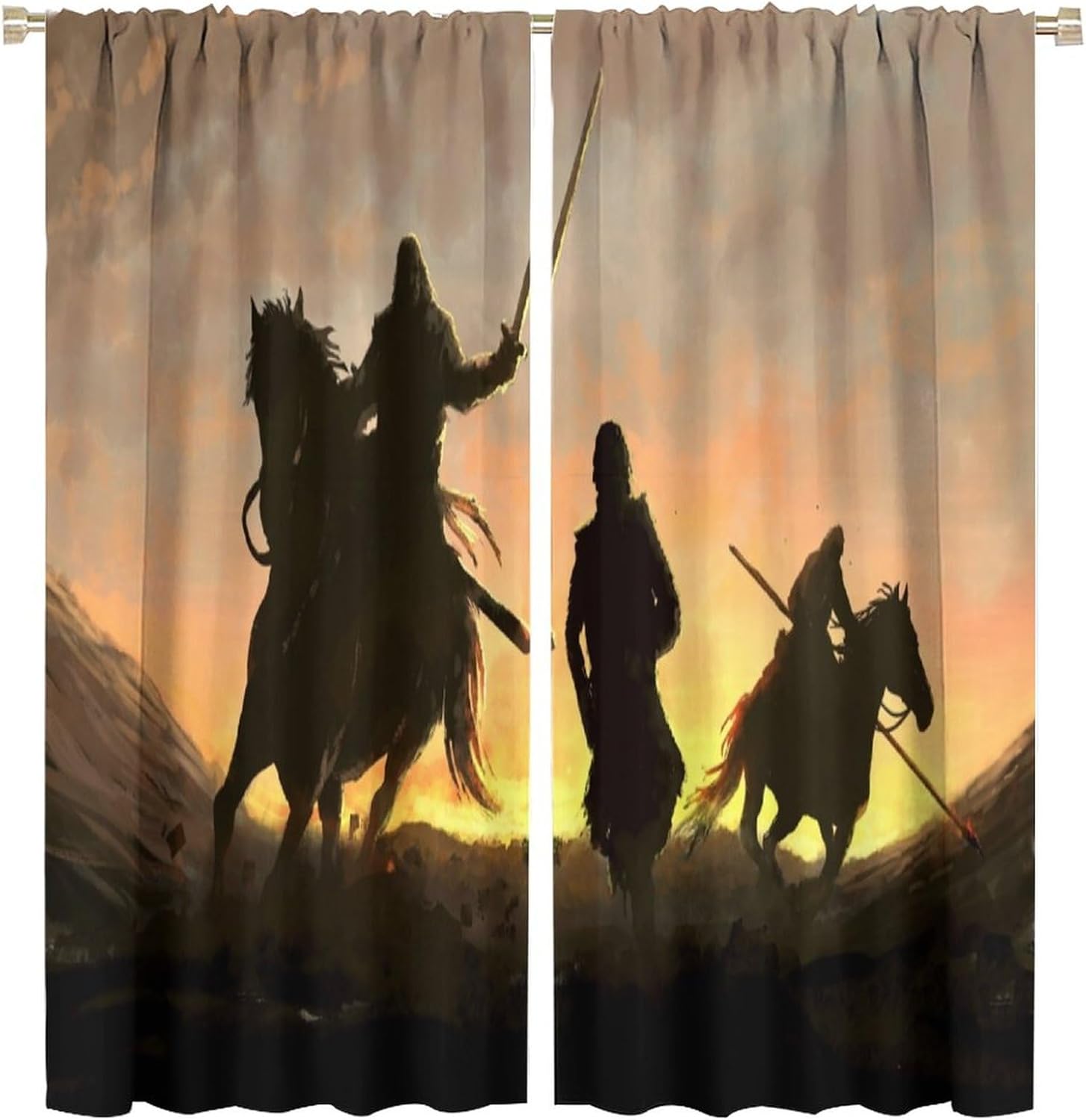 Knight Blackout Window Curtain，Riders with A Spear and A Sword Pursue A Warrior Fleeing from Them for Children Room Bedroom Curtains Drapes 2 Panels 63x72in, Style-5