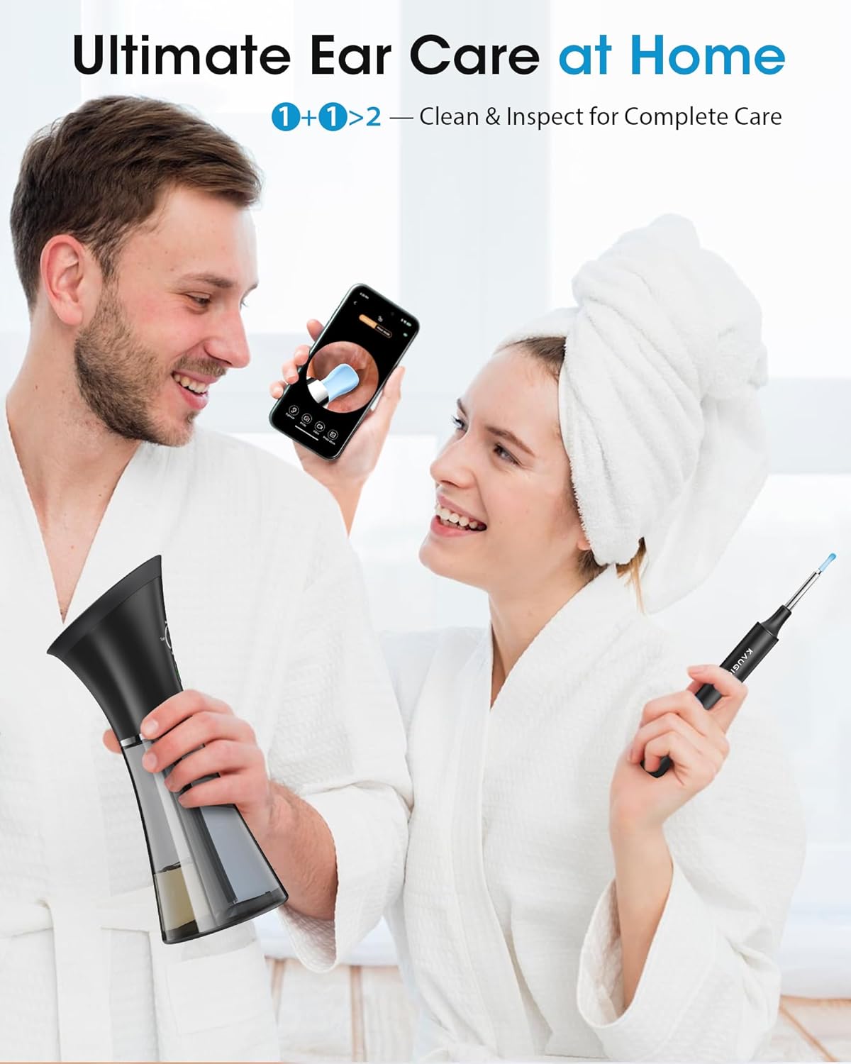 KAUGIC Ear Wax Removal Kit with Camera – Ear Cleaner Tool for Safe & Effective Ear Care – Includes Ear Camera for Visual Inspection & Gentle Ear Irrigation System – Complete Ear Cleaning Solution