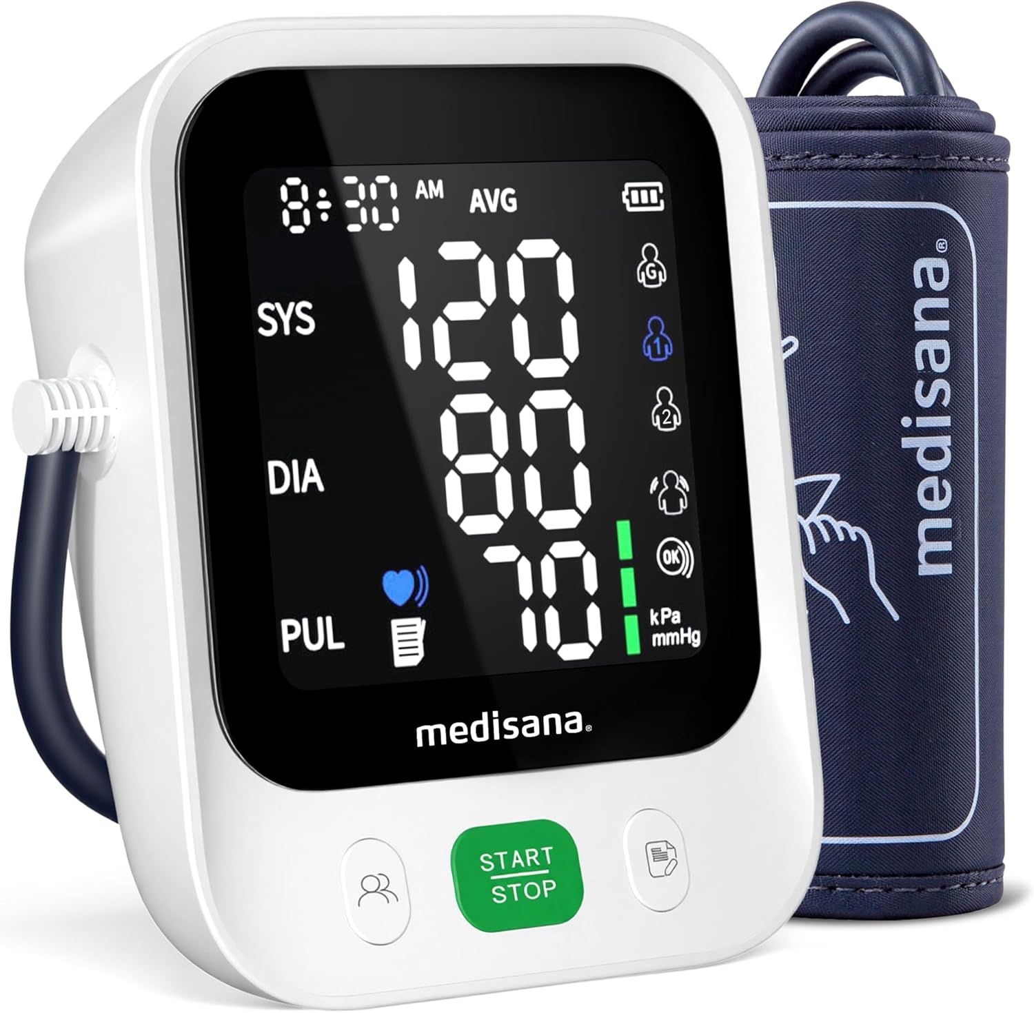 Blood Pressure Monitor with 2×199 Sets Memory, Medisana Automatic Upper Arm Blood Pressure Monitor for Home Use, 4.5″ Color LED Backlit Display, Adjustable Large Cuff, Home Hypertension Detector
