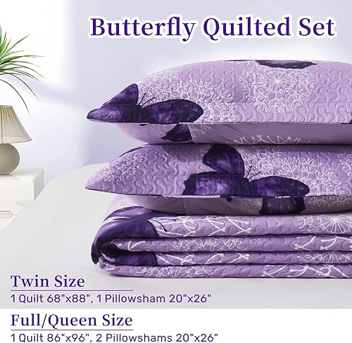 Vista 6 de ARTALL Juego de edredón de 2 piezas con estampado de mariposas, microfibra suave, ligera, colcha para cama, cubrecama, manta para arrojar con 1