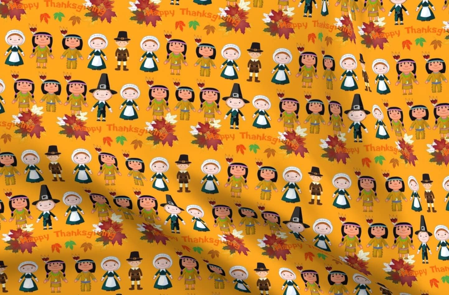 Spoonflower Fabric - Thanksgiving Holiday Orange American History Printed on Petal Signature Cotton Fabric by The Yard - Sewing Quilting Apparel Crafts Decor