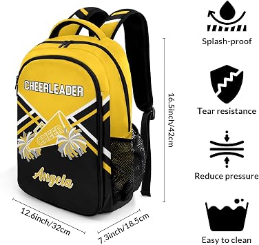 Personalized Cheer Yellow Black Cheerleader Backpack