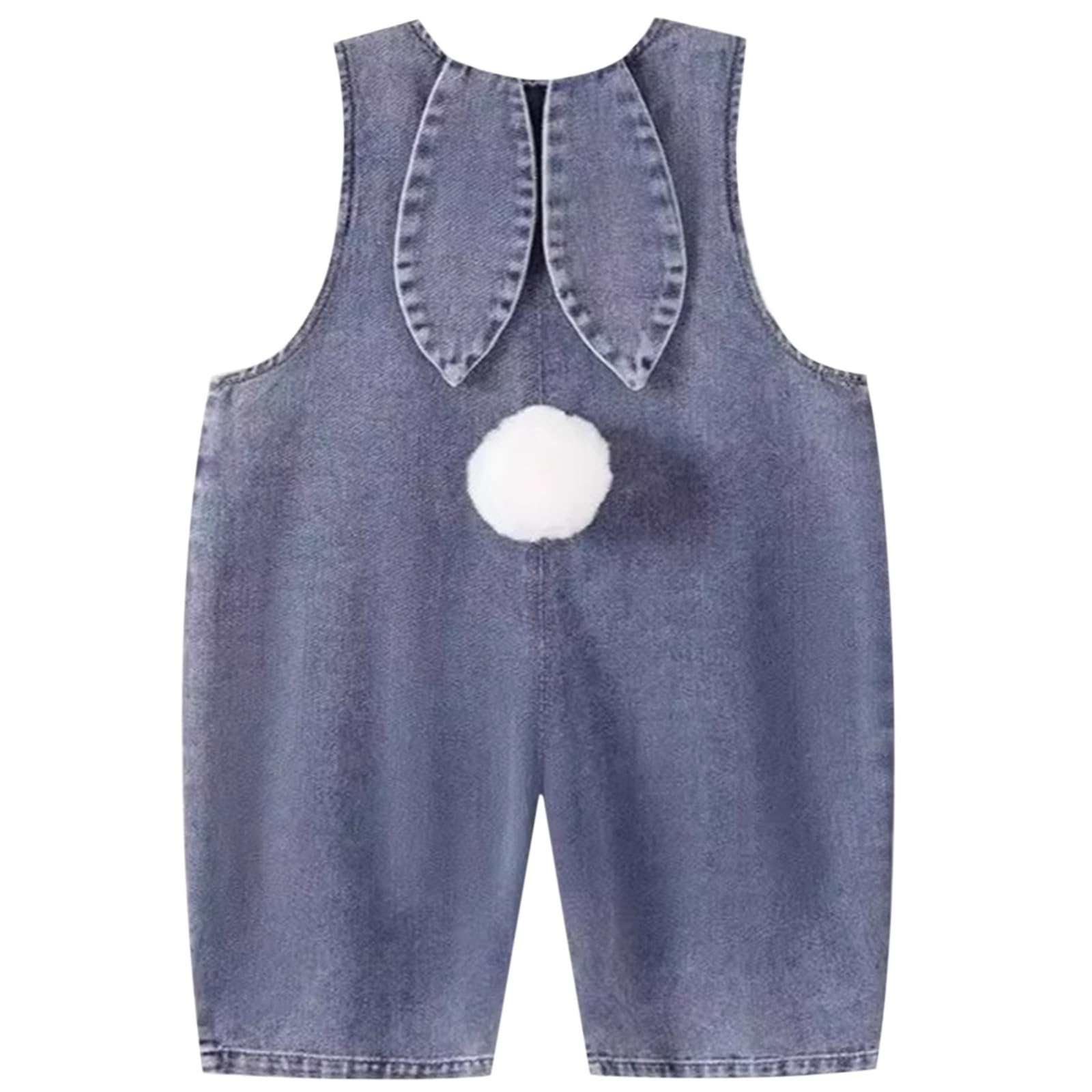 Generico Salopette Jeans Bambino Bambina 3 Mesi-6 Anni con Orecchie da Coniglio e Coda in Morbido Costume Mascotte Coniglio Pasquale Costumi Divertenti Elegante Casual per Carnevale Halloween Festa