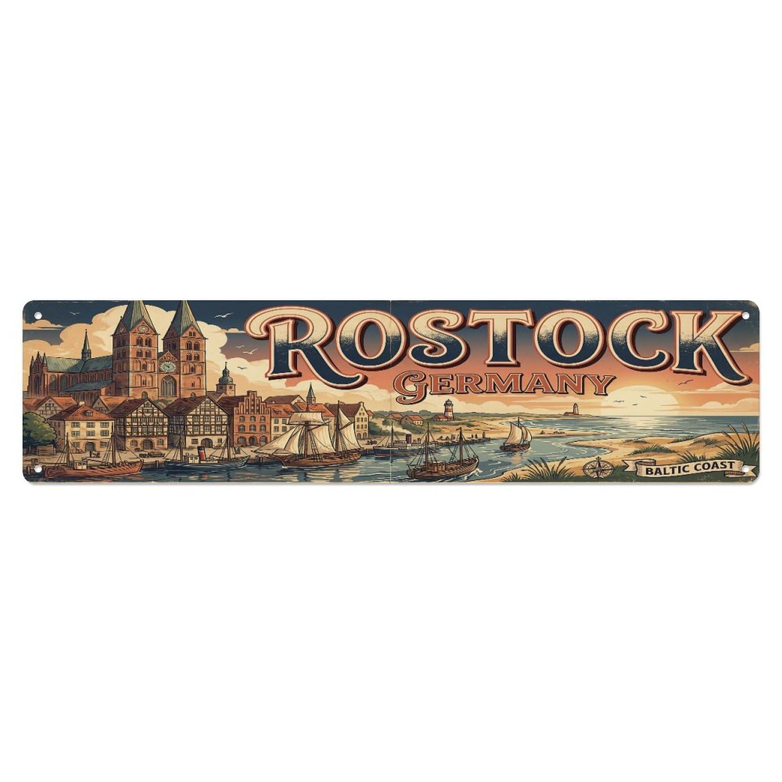 Tgrcjimh Style Metal Tin Sign Retro Travel Rostock Germany