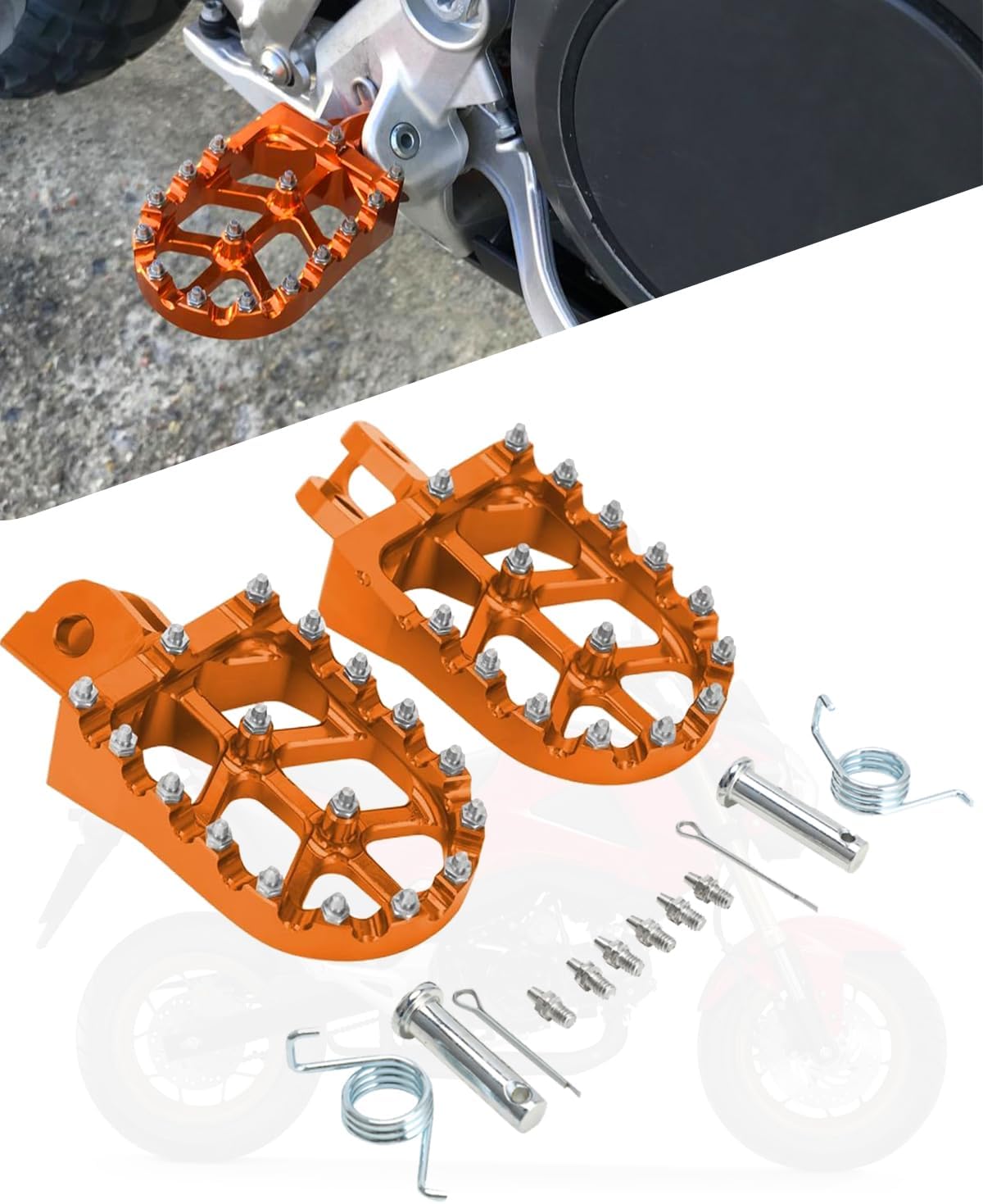 Motorcycle Foot Pegs,Footpegs Foot Pedal Rest CNC Aluminum with Springs Latches for Mini Bike MSX 125 Grom 2013-2025/Dax125/Grom Clone/Monkey 125 2020-2024/VADER 125 2020-2024-Orang