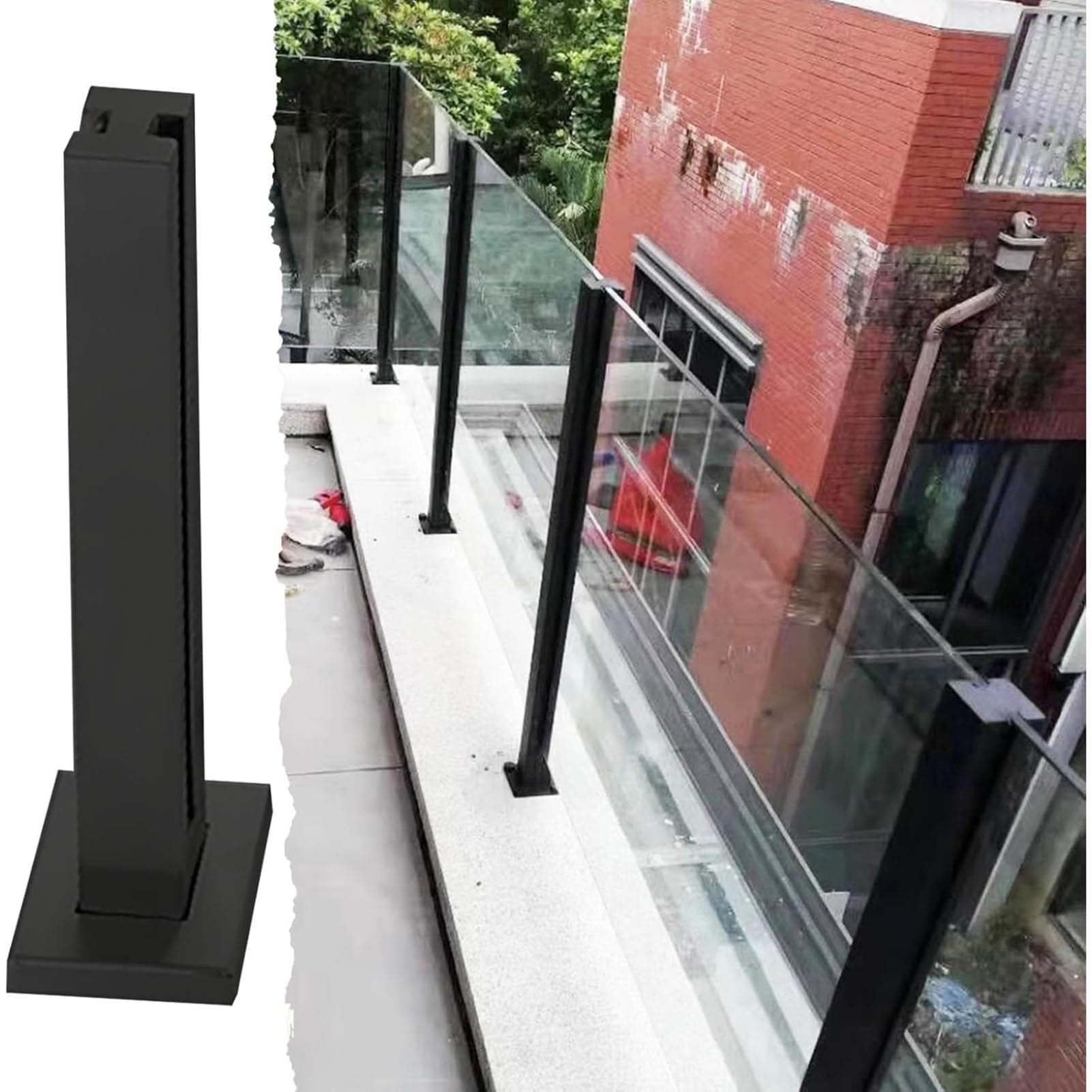 Poteau de garde-corps en verre noir en acier inoxydable pour balcon