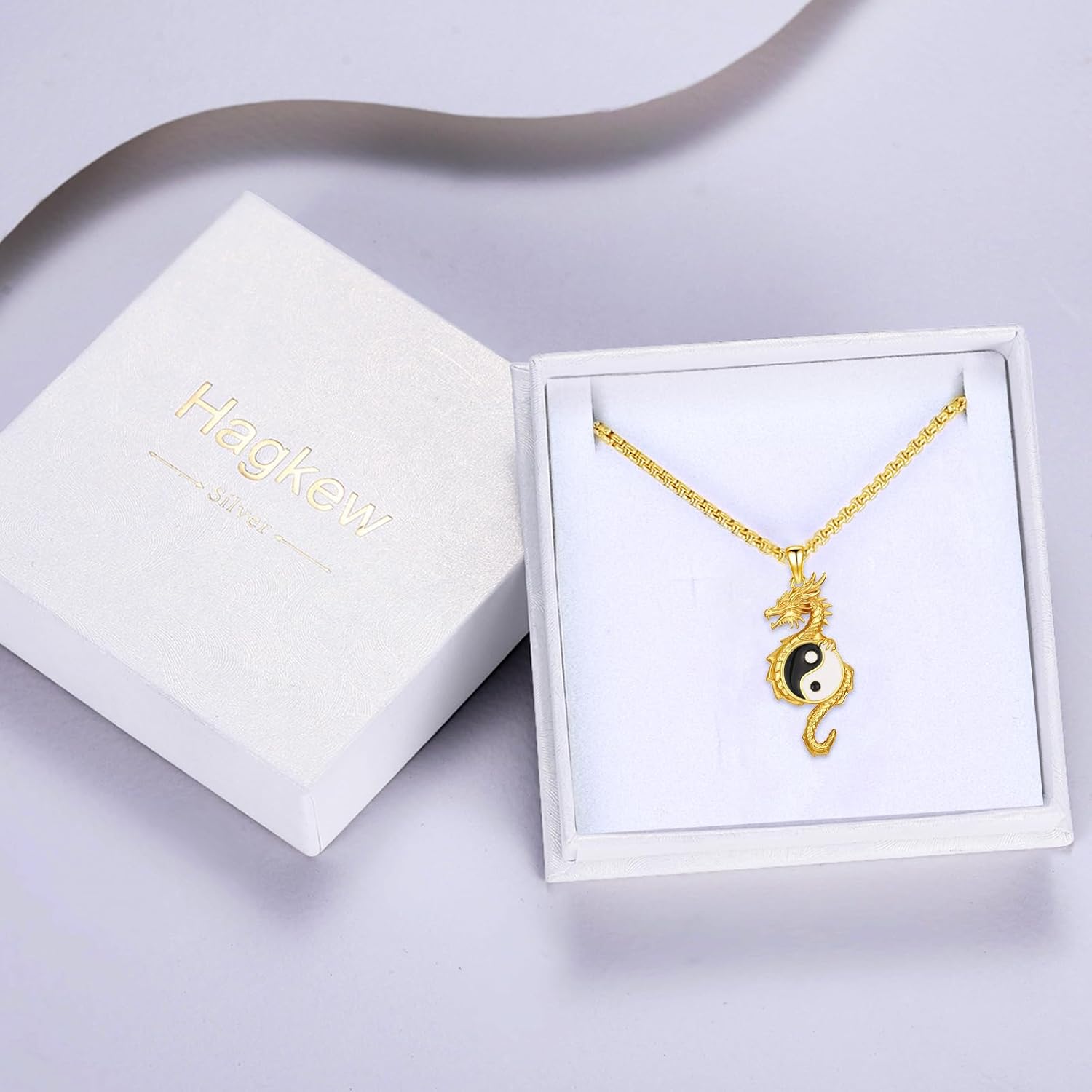 Yin Yang Dragon/Phoenix/Koi Fish Necklace 925 Sterling Silver Yin Yang Couples Matching Pendant Friendship BFF Necklace Jewelry for Her Him with Gifts Box