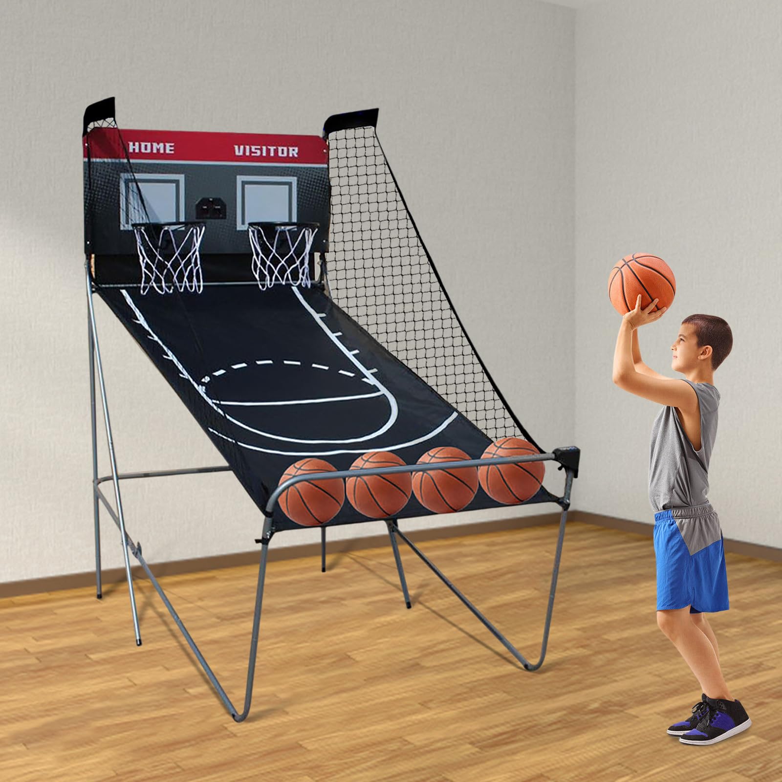 Canasta de baloncesto electrónica con contador de puntuación | Arcade Máquina de baloncesto para niños y adultos | Juego de interior con 4 bolas | Para Habitación Sala de Juegos