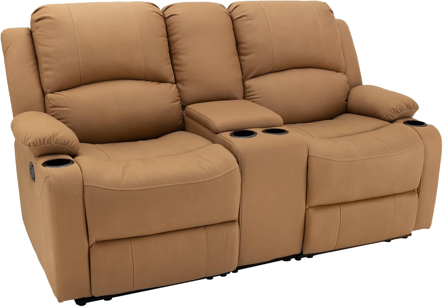68" Wall Hugger Reclining | RV Theater Seats | Double Recliner RV Sofa & Console | RV Couch | RV Theater Seating | RV Furniture (Manual, Sand)