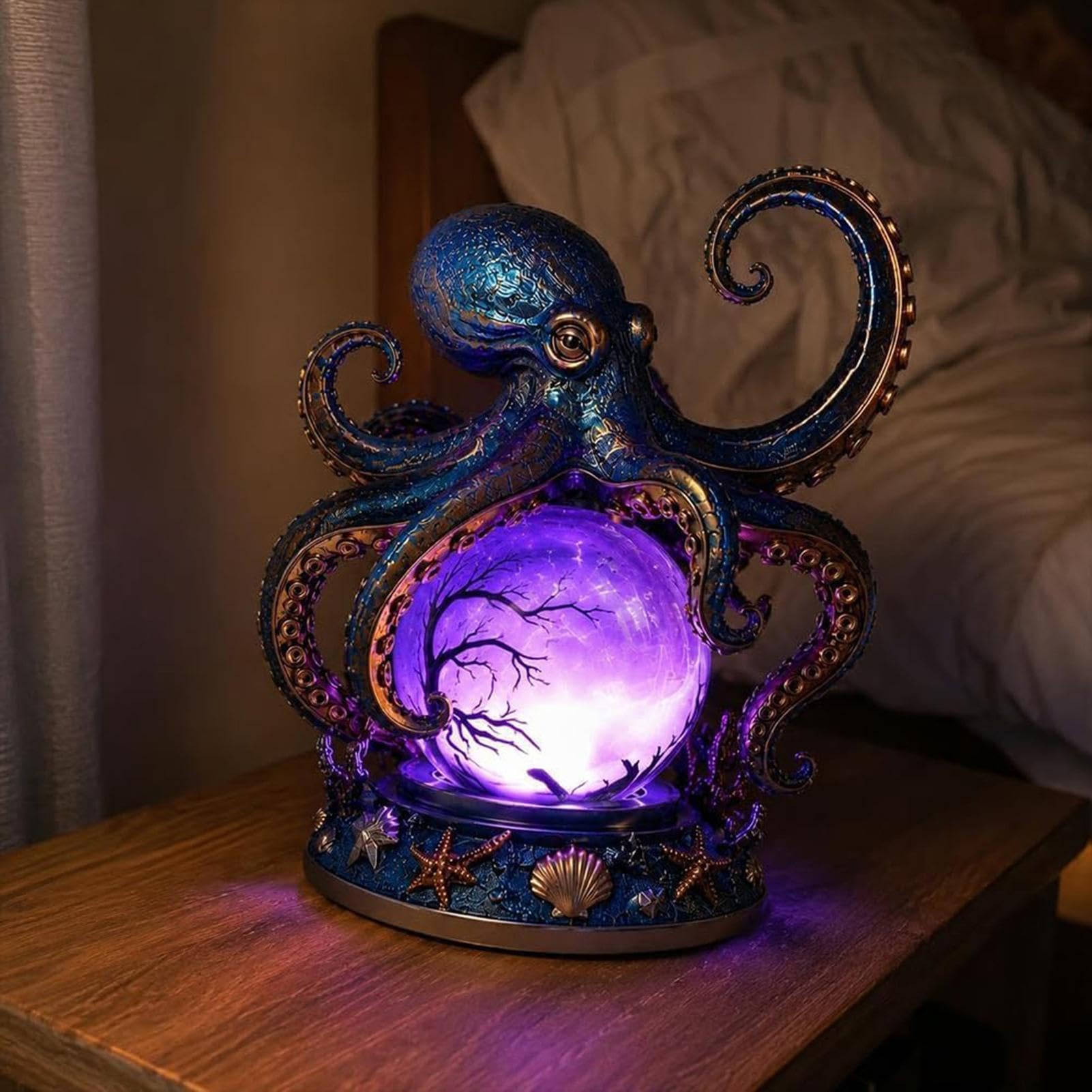 Lampada a forma di polpo divertente in resina alimentata tramite USB, decorazione di Halloween | Deep Sea Statua Lampada da Tavolo Notte per Casa Camera da Letto Dormitorio Ufficio Scrivania Mensola Tavolo Angolo Lettura