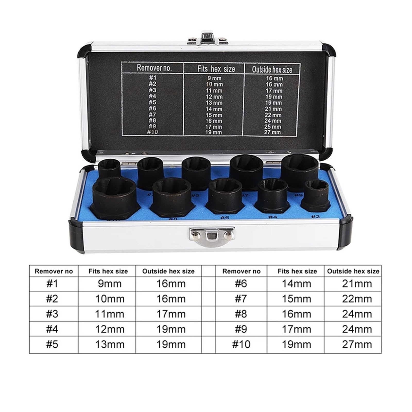 Kit di strumenti per la rimozione dei dadi, 10 pezzi, 3/8", per rimozione di dadi danneggiati e arrotondati
