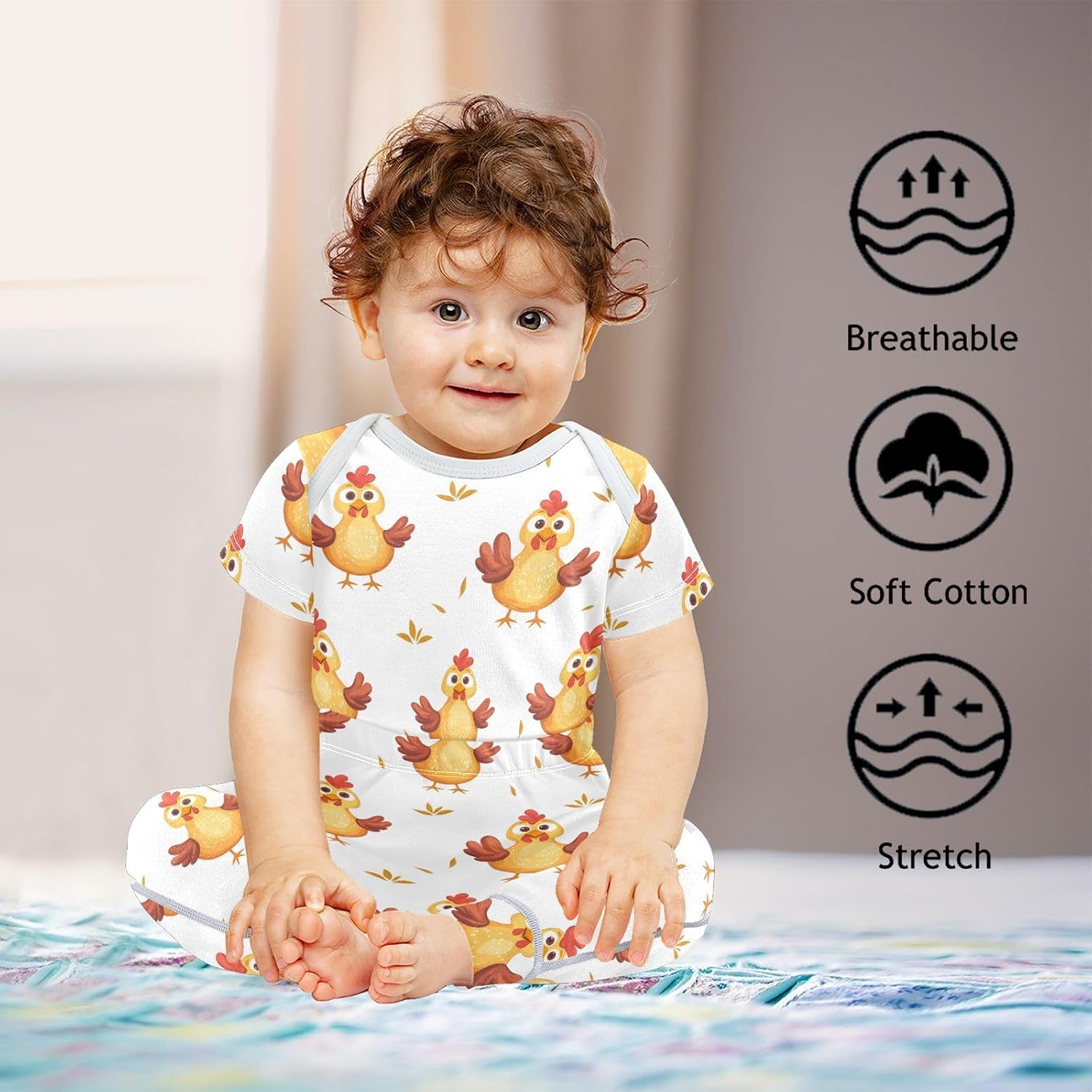 vvfelixl Baby Clothes Funny Cartoon Chicken Baby Bodysuits Set Unisex Short Sleeve Babys Pants Sets 0-3M