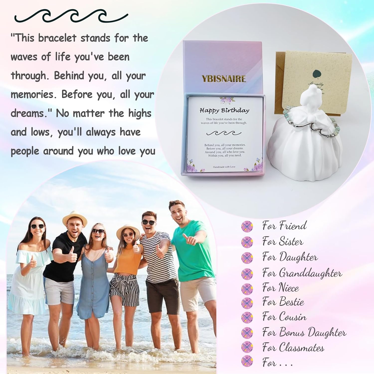 Birthday Gifts for Her Women, Unique Wave Bracelets for Happy Birthday 18th, 21st, 30th, 40th, 50th, 60th Birthday Gifts Ideas for Women Bestie Friend Sister Mom Daughter Wife Grandma Aunt - Image 5