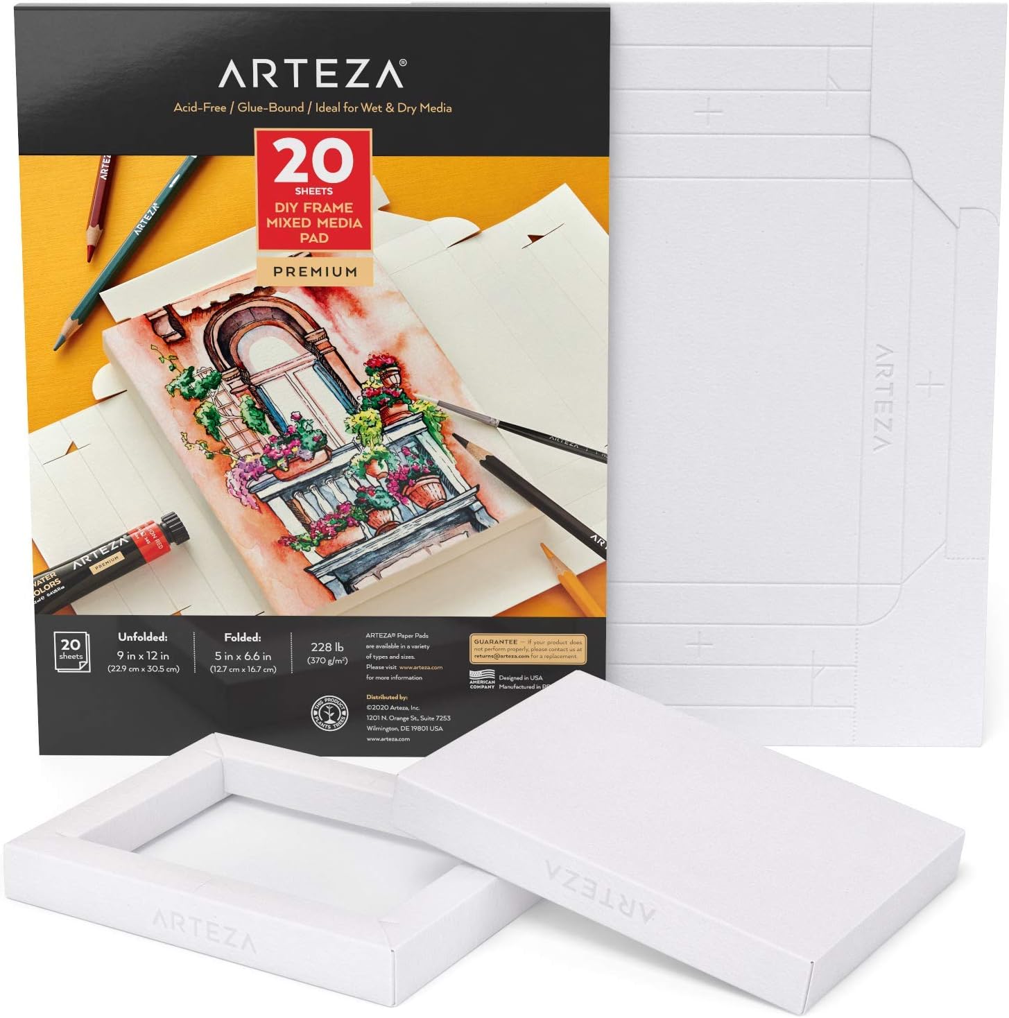 ARTEZA Mixed Media Paper Foldable Canvas Pad, 5x6.6 Inches, 20 Sheets, DIY Frame
