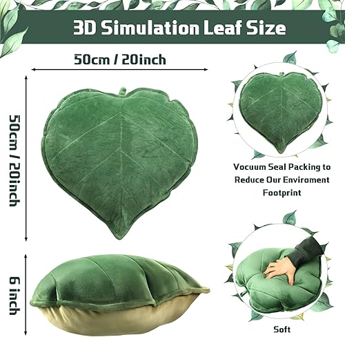 Miniatura 2 de Almohada en forma de hoja de 3 piezas, 20 x 20 pulgadas, almohada decorativa de hojas 3D, cojín decorativo para sofá, planta verde, decoración del