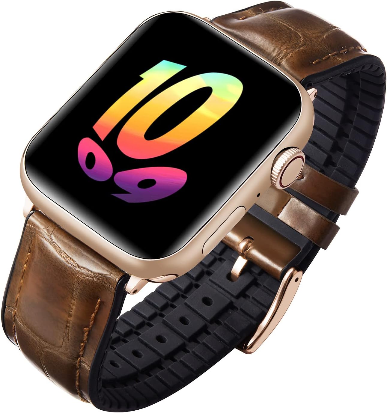 BINLUN Compatible with Apple Watch Bands 49mm 46mm 44mm 45mm 42mm 41mm 40mm 38mm Alligator Leather and Silicone Hybrid Replacement Strap for iWatch Ultra SE Series 11/10/9/8/7/6/5/4/3/2/1