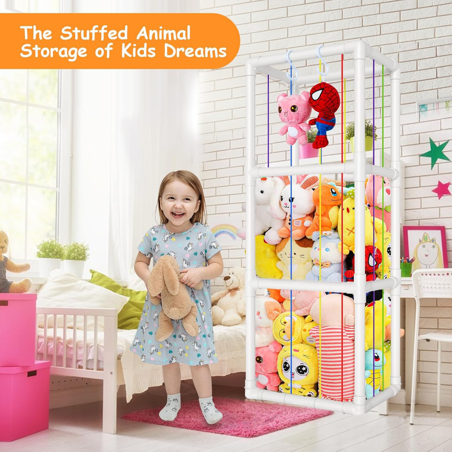 Red de Almacenamiento para Peluches, Almacén Grande de Juguetes de Peluche con Bandas Elásticas y Ganchos, Zoológico Vertical para Habitación Infantil, Sala de Estar y Cuarto de Juegos, Ahorra Espacio