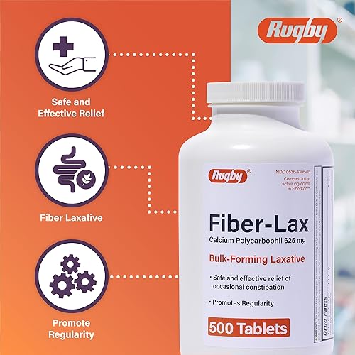 Miniatura 4 de Rugby Fiber-Lax Tablets 625 Mg - Tabletas de fibra para mujeres y hombres - Alivio ocasional del estreñimiento para adultos - 500 tabletas