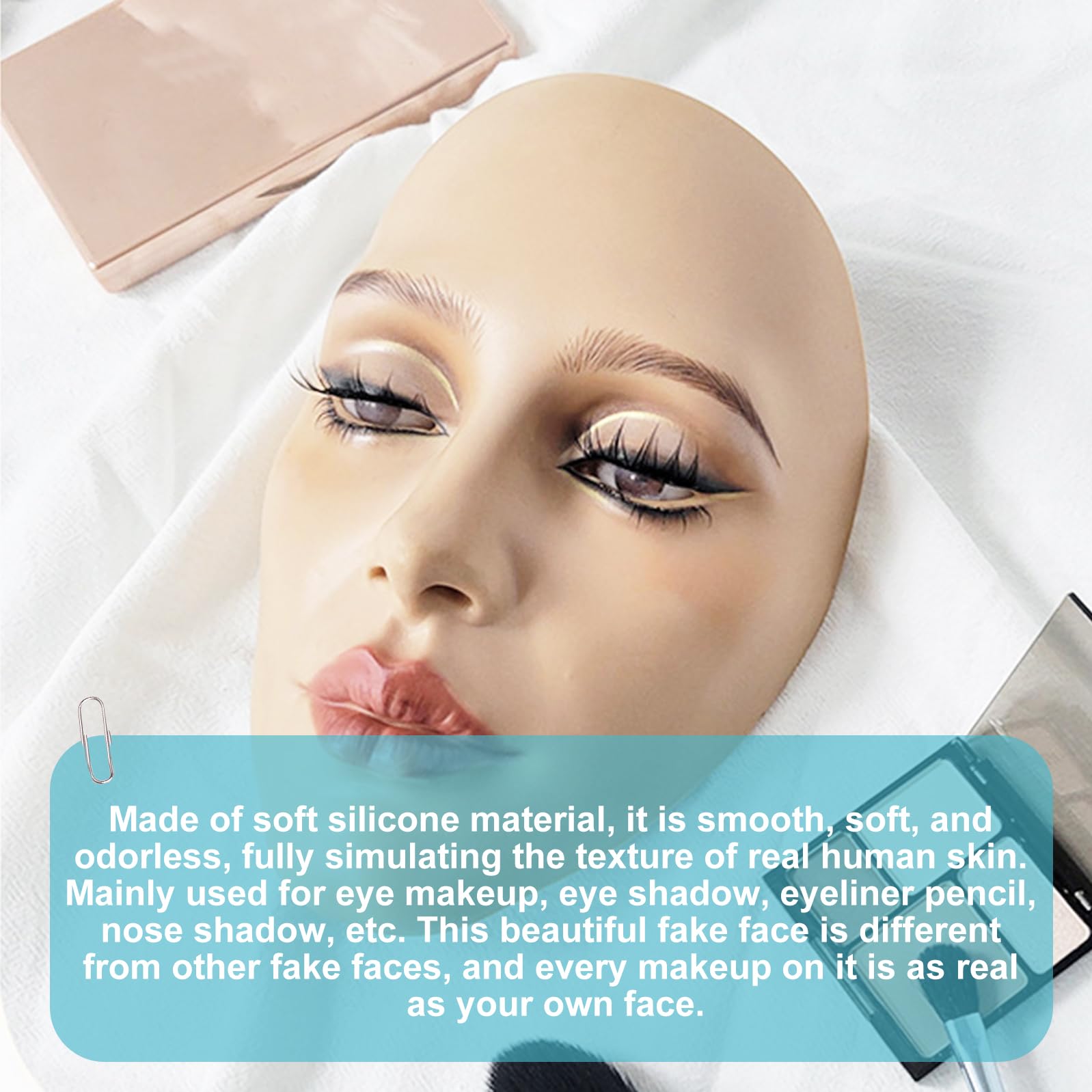 Viso di esercizio per il trucco: testa di esercizio riutilizzabile con supporto, estensione delle ciglia, trucco, per tutto il viso di pittura naturale